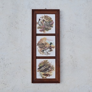3 tiles with birds, antique animal painting, beautiful, unique tiles, made in Holland.