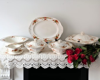Vintage Art Deco Alfred Meakin large dinner set of dishes with flowers design England.