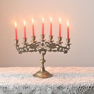 Vintage, rare, Jewish Candlestick Menorah 7 arms Hanukkah. hand engraved. in one copy. made of copper.