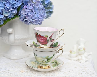 Beautiful. vintage 2 Paragon teacup and saucer "Virgo", six world famous roses, made in England.