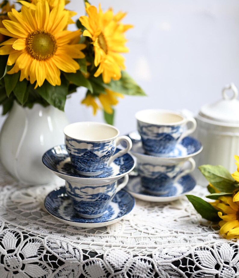 Vintage Set of 4 Cups and Saucers, Old Castle by Barratts of