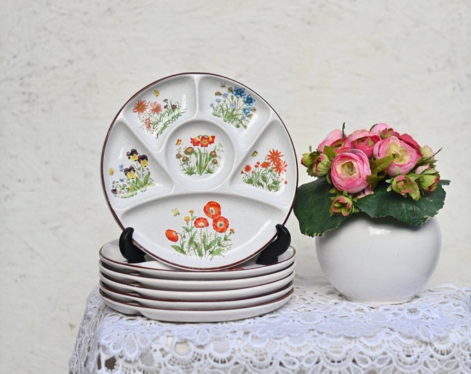 Set of 6 Fondue Plates From the 1980s. fondue Wildflowers Design