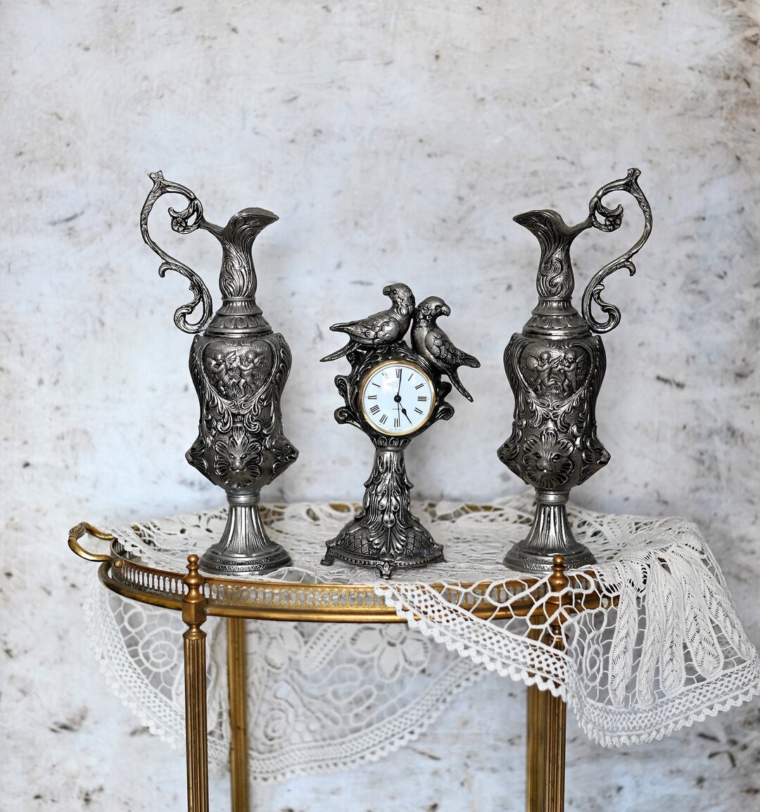Vintage 3 Piece Garniture Clock Set, Clock Set Working, Ornate, Antique ...
