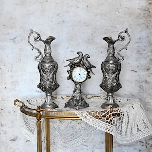 Vintage 3 Piece Garniture  Clock Set, Clock Set Working, Ornate, Antique.