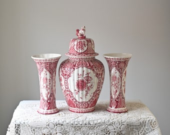 LARGE! Regina Delft Red Ginger Jar Delfts Rood Deksel Vaas Orchid