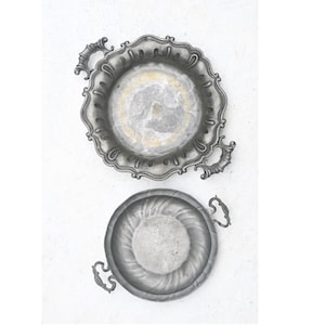 Set of 2 Antique Pewter Serving Trays with Handles – Ornate Decorative Plates.