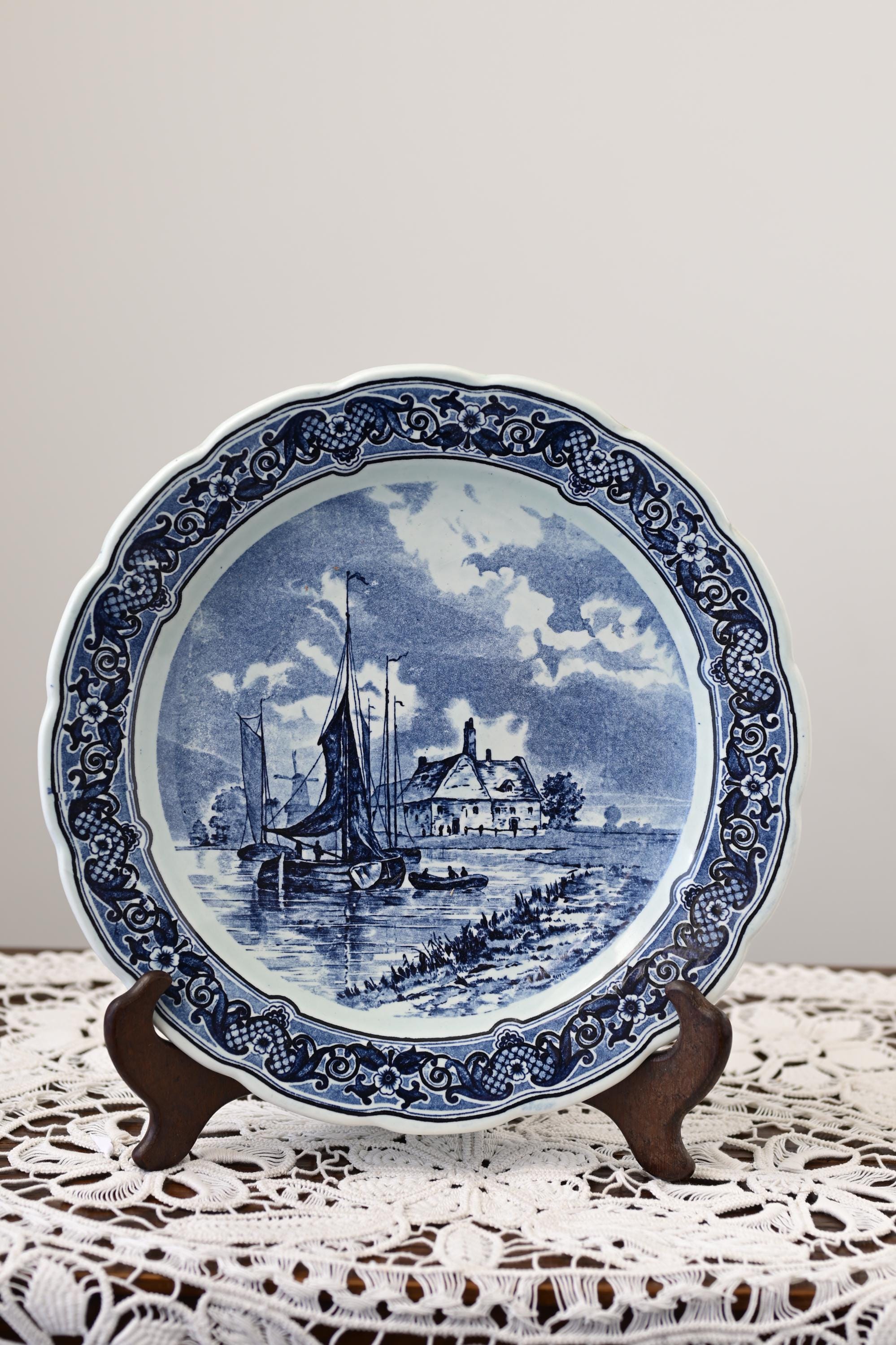 Vintage Delft Blue Wall Plate – Dutch Sailing Scene, 31cm - Etsy