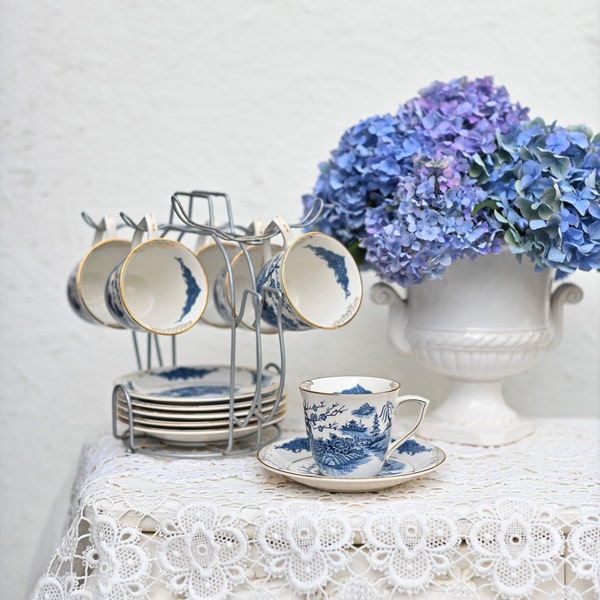 Vintage ▾. Set Thea Mikado, Bone China Servizio da tè per 6 tazze con piattino. Stile orientale. fatto in Giappone.