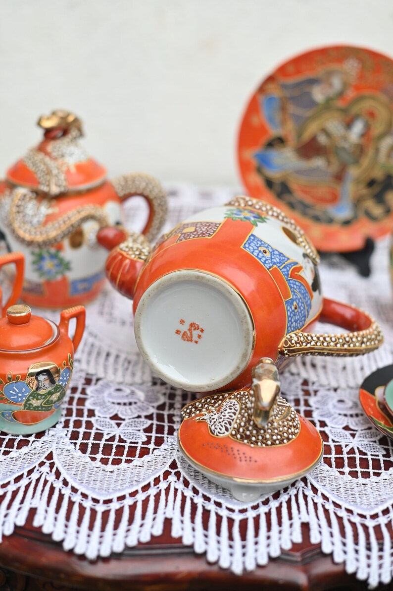 Antique Japanese Satsuma Tea Set With Dragonware Moriage. Etsy