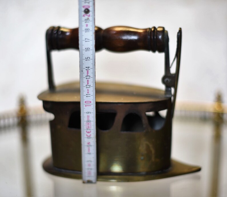 Antique 1920s vintage Brass Coal Iron with Wooden Handle