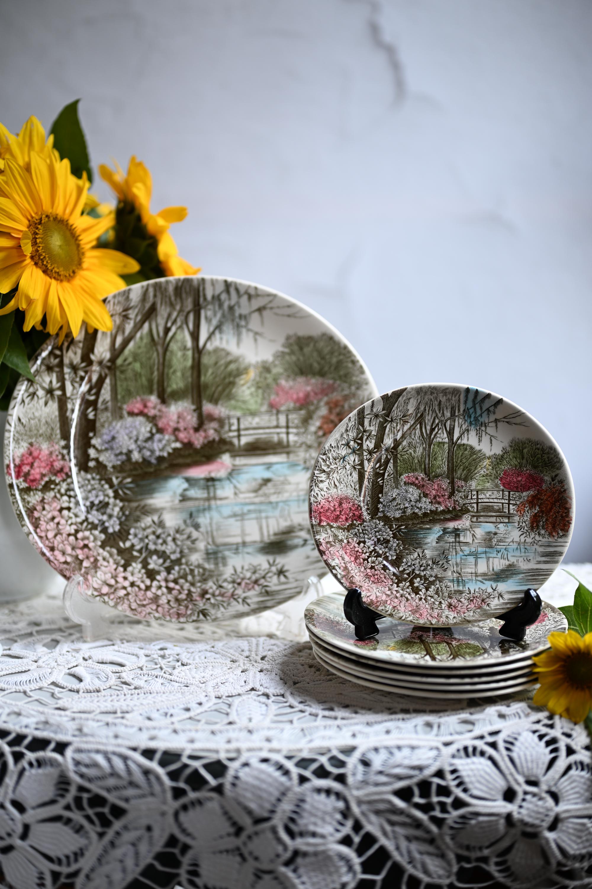 英国Johnson Bros の絵画のようなプレート6枚セット Vintage Johnson Bros English Gardens Platter Pastry Set, Plate Set