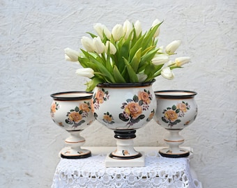 Vintage set of 3 large vases Modica Gouda Plateel, unique set!! Handicrafts - Three-piece set - beautiful hand-painted decor.