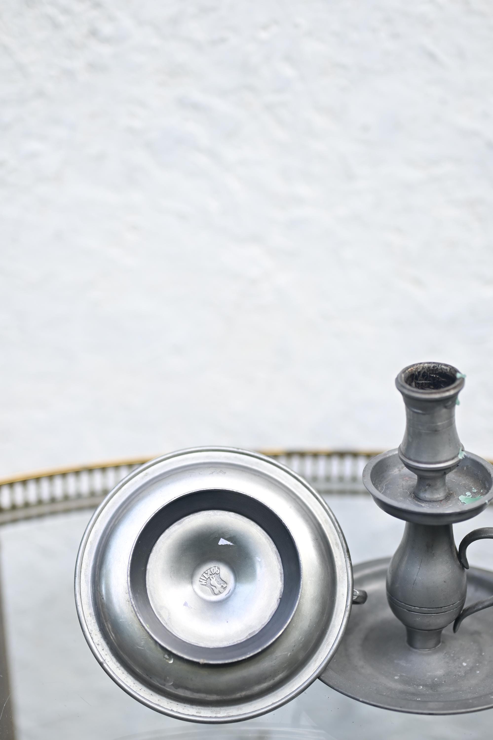 Vintage Pewter Candle Holders - Classic Handle Design - Set of 2
