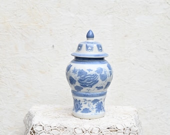 Antique Large  Jar with lid, Delft Ginger Jar,  Chinese Ceramic Cabinet Urn.