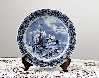 Vintage Delft Blue Wall Plate – Dutch Sailing Scene, 31cm - Etsy