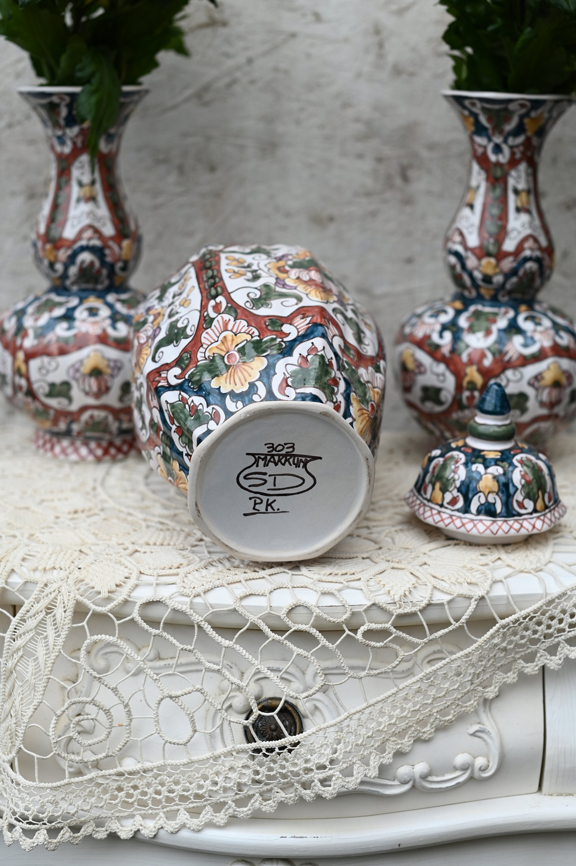 Vintage Tichelaar Makkum Delfts Blue Decoration Ginger Jar Vases