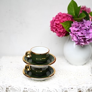 Pillivuyt set of 2 cups and saucers France dark green dark green.
