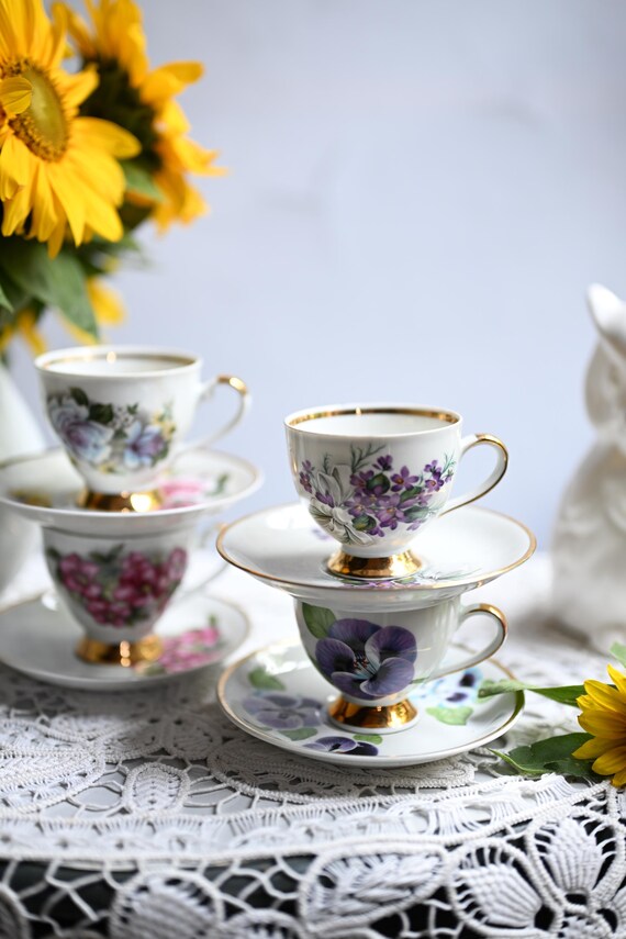 Jahrgang. Set 4 Wunderschöne Bavaria Mitterteich, Teetasse mit 