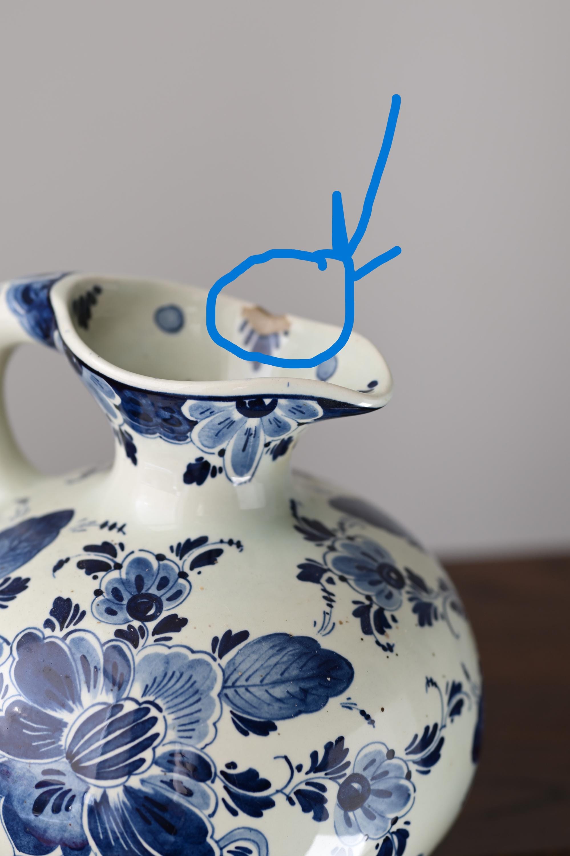 Vintage Regina Gouda Delft Blue Pottery Pitcher: Hand-painted