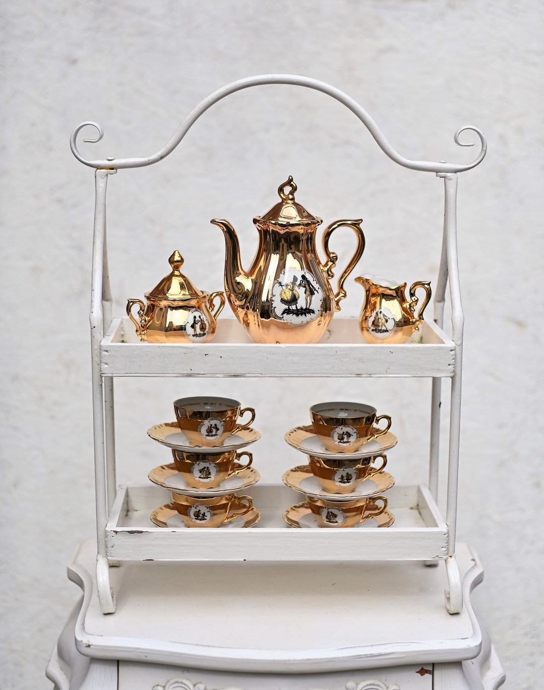 Bareuther Waldsassen Bavaria Germany Gold Tea Set Wonderful Vintage Golden German Bavaria Tea Set, Vintage Porcelain With