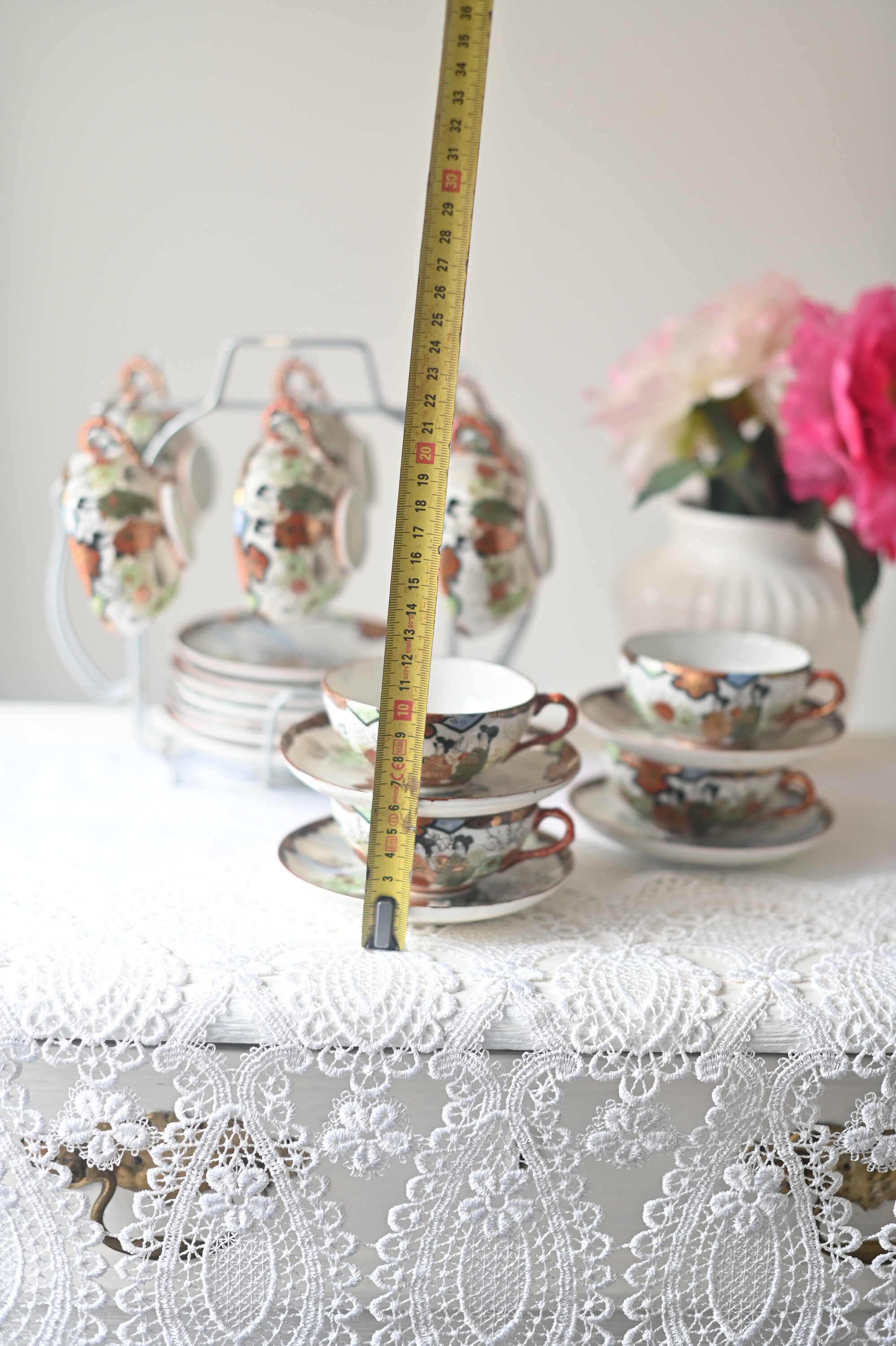 Vintage Japanese Eggshell Porcelain Tea Set: Hand-painted Cups ...