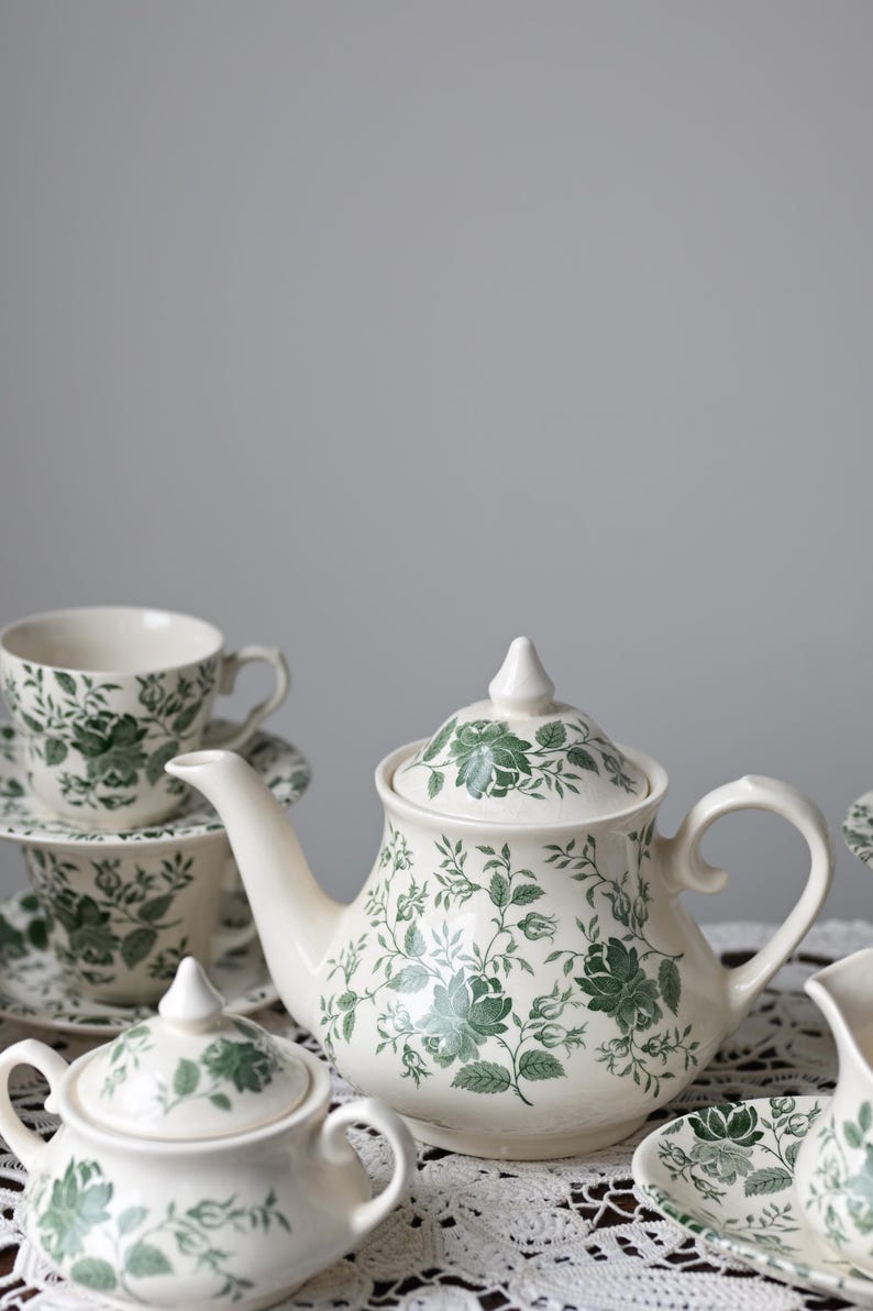 Vintage English Tea Set – Green Floral, Service for 6 - Etsy