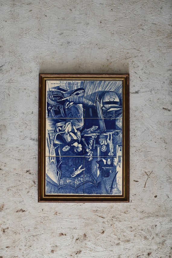 Delft Blue, Tile Tableau, 6 Tile Framed Tableau, Jan Steen 