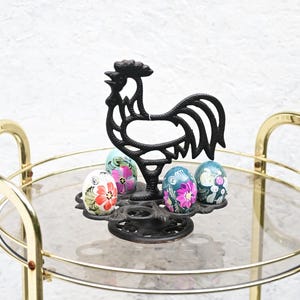 Vintage Cast Iron Egg Holder,  Rooster Shaped Farmhouse Kitchen Decor.