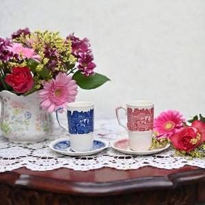 Vintage. very rare, Adams England, &quot;English Scenic&quot;, Warranted Staffordshire Demitasse set of 2 Cup and Saucer.