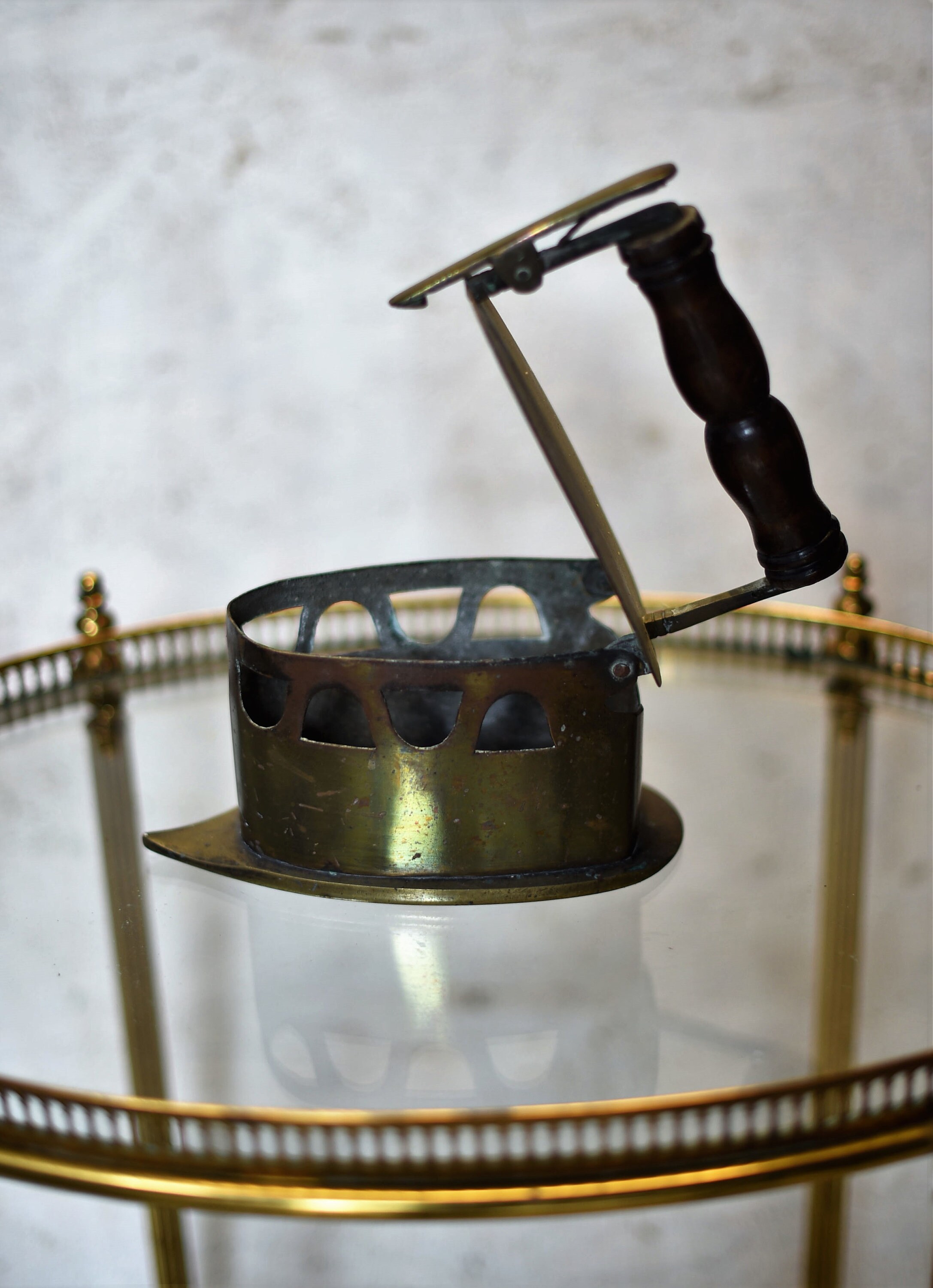 Antique vintage Brass Coal Iron with Wooden Handle 1920s Etsy