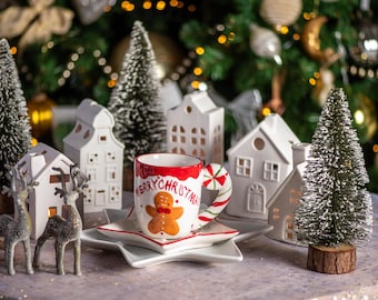 Christmas cup with gingerbread man ceramic.