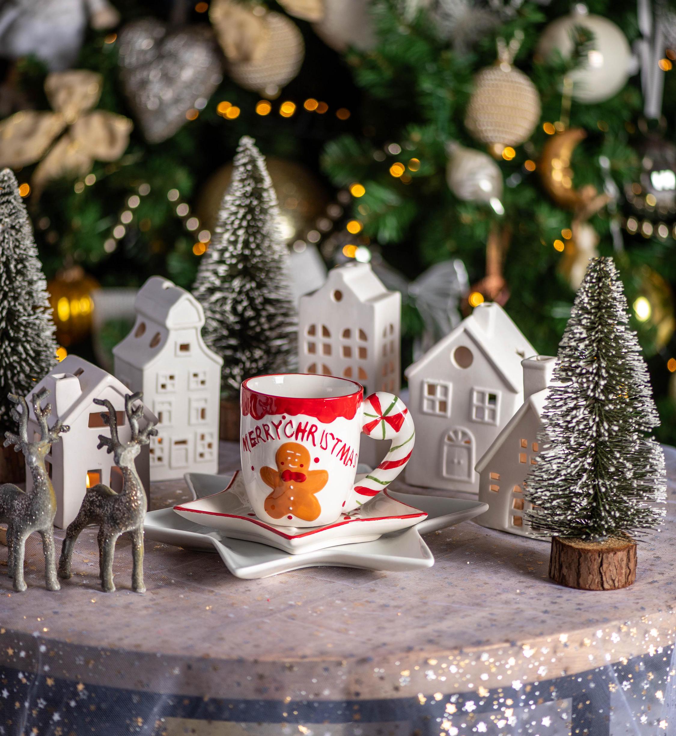 Christmas cup with gingerbread man ceramic.