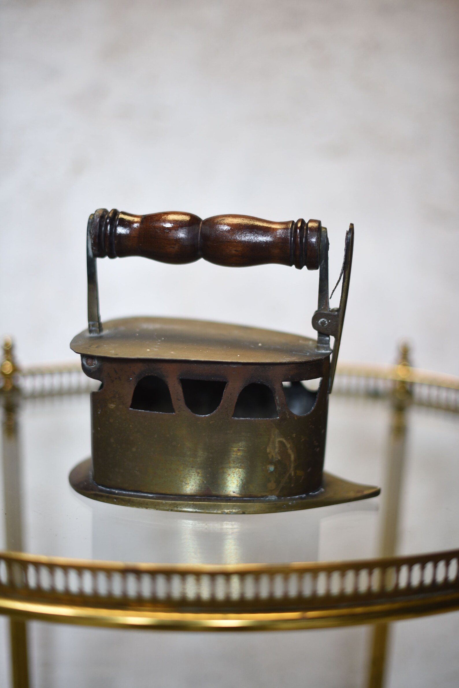 Antique vintage Brass Coal Iron with Wooden Handle 1920s Etsy