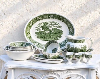 Vintage Enoch Woods Geschirr-Set - Englische Szenerie, 11-teilig