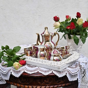 Vintage gold plated mocha service, 6 persons, beautiful and chic set!!