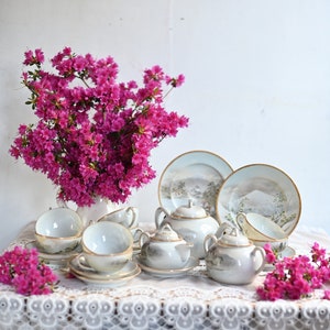 Japanese Kutani Hayasi Egg Shell, tea set, hand painted, porcelain tea set.