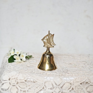 Antieke massief messing handbel, kroon goud, tafelbel handbel.