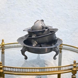 Set of 4 Antique Pewter Serving Bowls with Feet & Handles – Ornate Baroque Style – Vintage Tableware