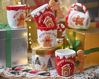 Kerstbeker met peperkoek man keramiek red cup with ear in shape gingerbread christmas gift