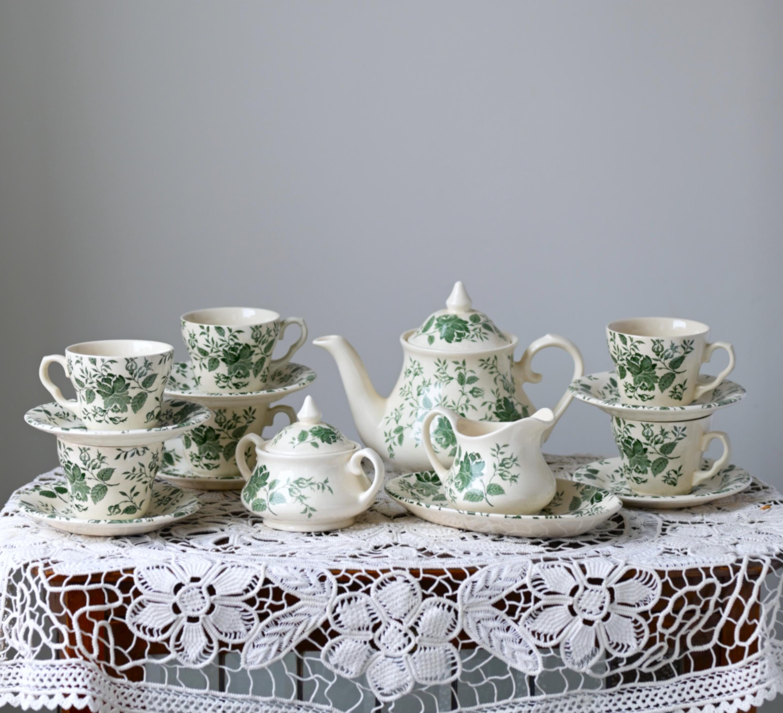Vintage English Tea Set – Green Floral, Service for 6 - Etsy