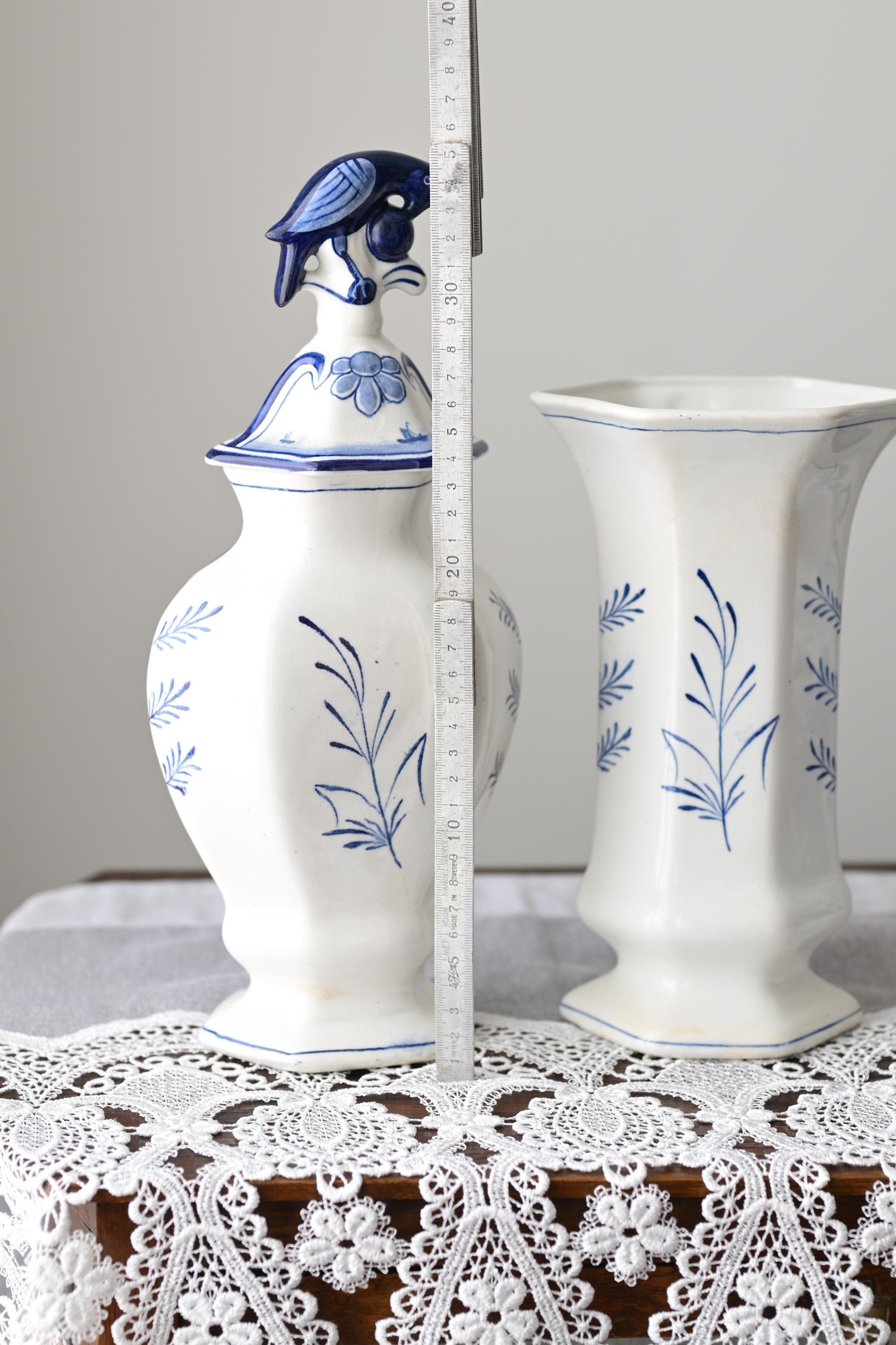 Antique Delft Blue Vase Set – 3 Pieces – Hand Painted Dutch