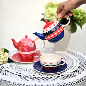 Juego vintage de 2 tazas de té para uno, juego de té para uno de ChaCult, hecho a mano, cerámica, taza y platillo, hecho en Tailandia, decoración del hogar.