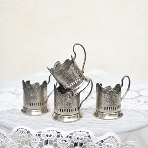 Set of 4 tea glass holder, Podstakannik Tea Accessories Ukrainian gifts from USSR.