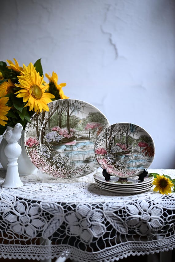 Vintage Johnson Bros English Gardens Platter Pastry Set, Plate Set