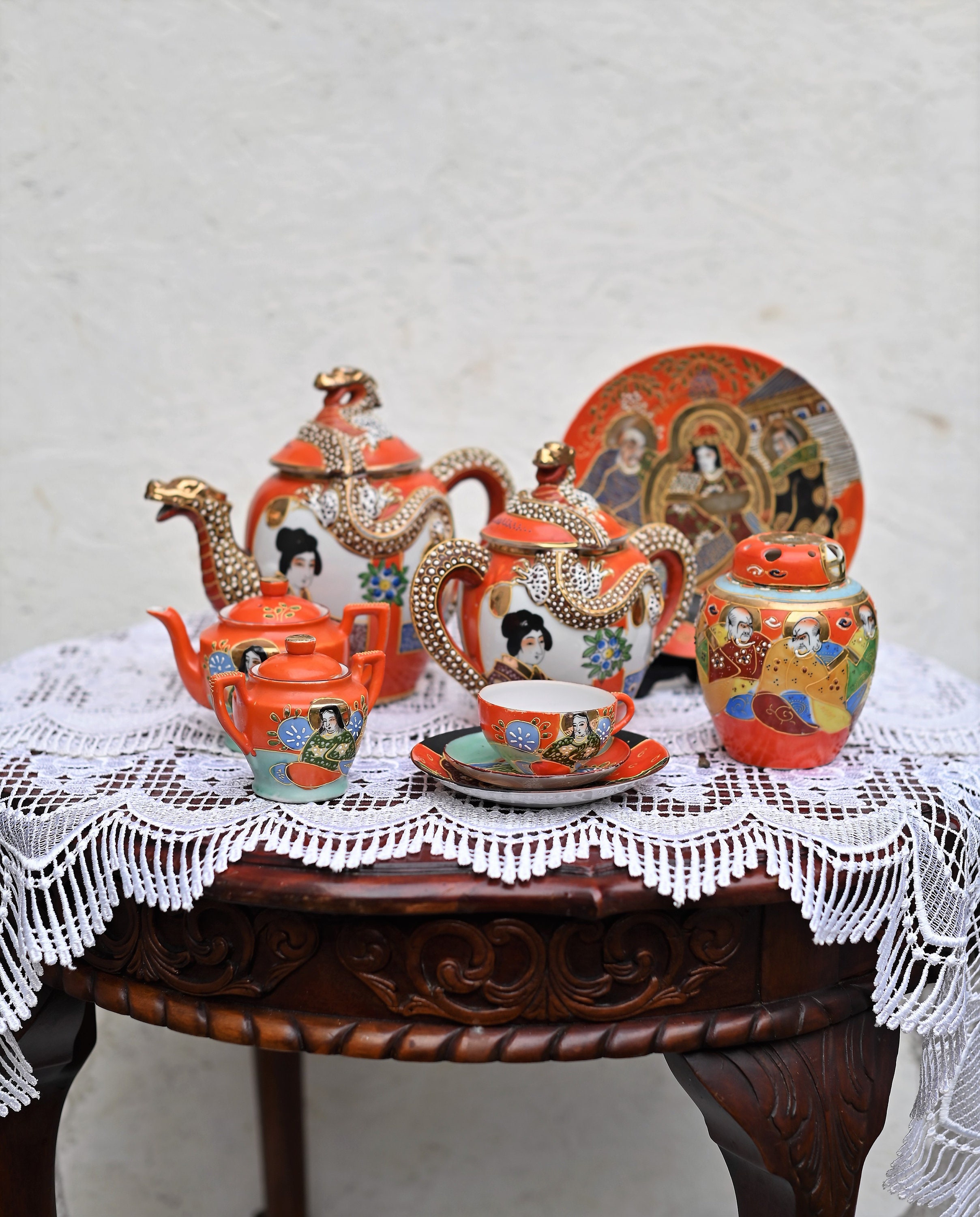 Antique Japanese Satsuma Tea Set With Dragonware Moriage. Etsy