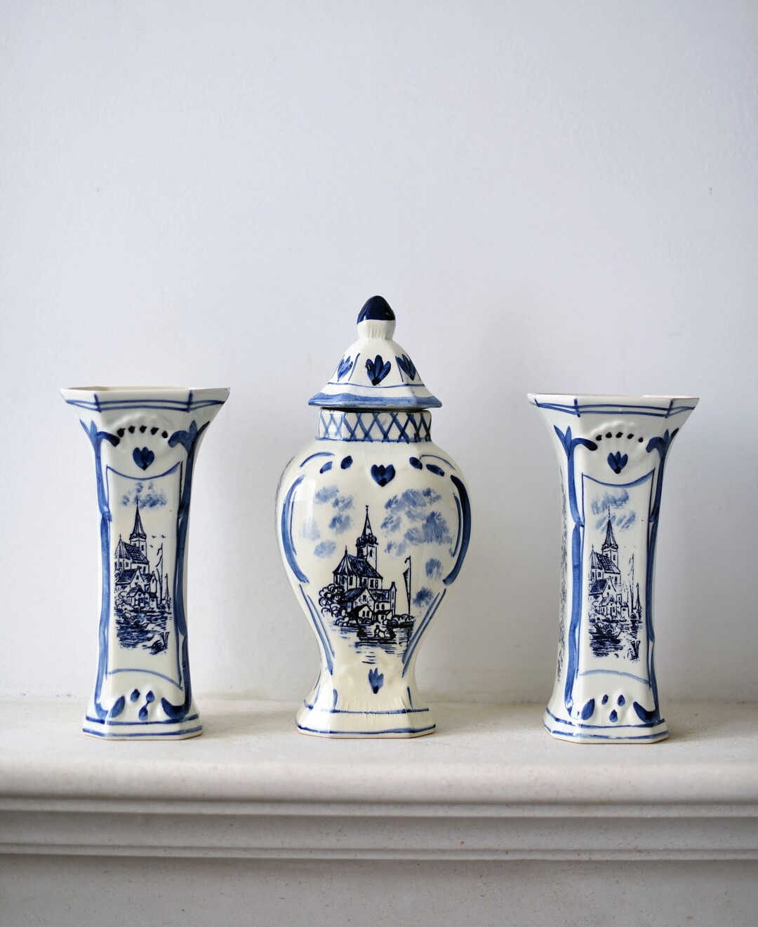 Vintage Delft Blue Set of 3 Vases Handpainted Dutch Blue Etsy