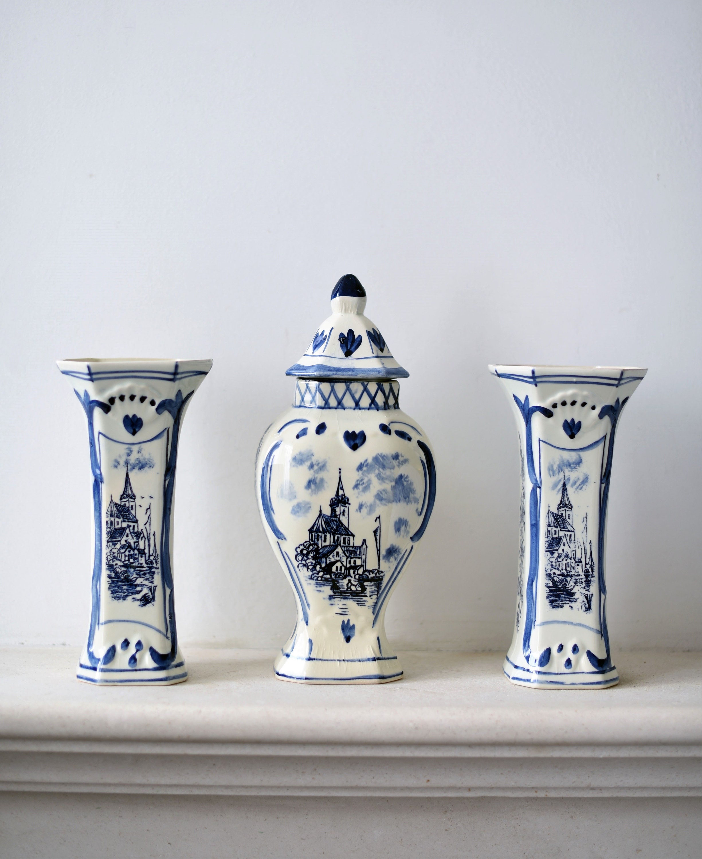 Vintage Delft Blue Set of 3 vases Handpainted Dutch blue Etsy