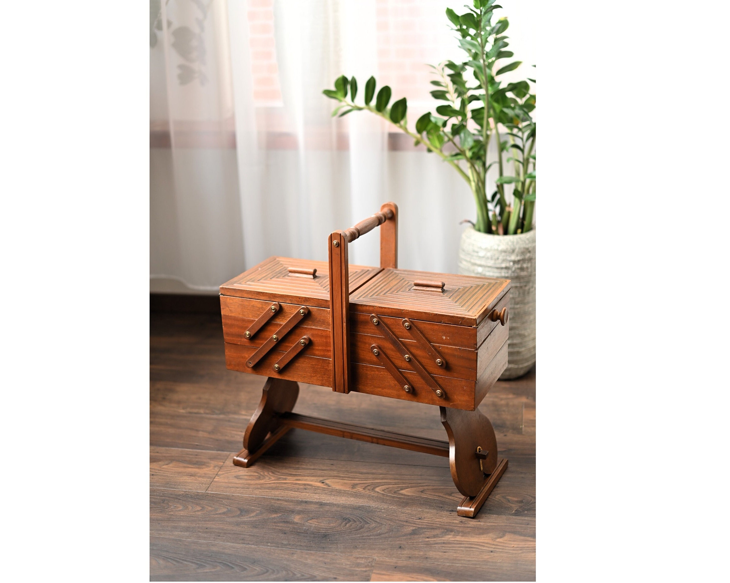 Vintage, Large, Cantilevered Sewing Box, Vintage Sewing