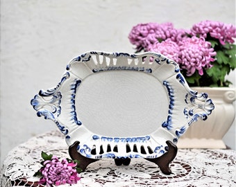 Vintage serving bowl, ceramic tray, Blue Pattern made in Italy.