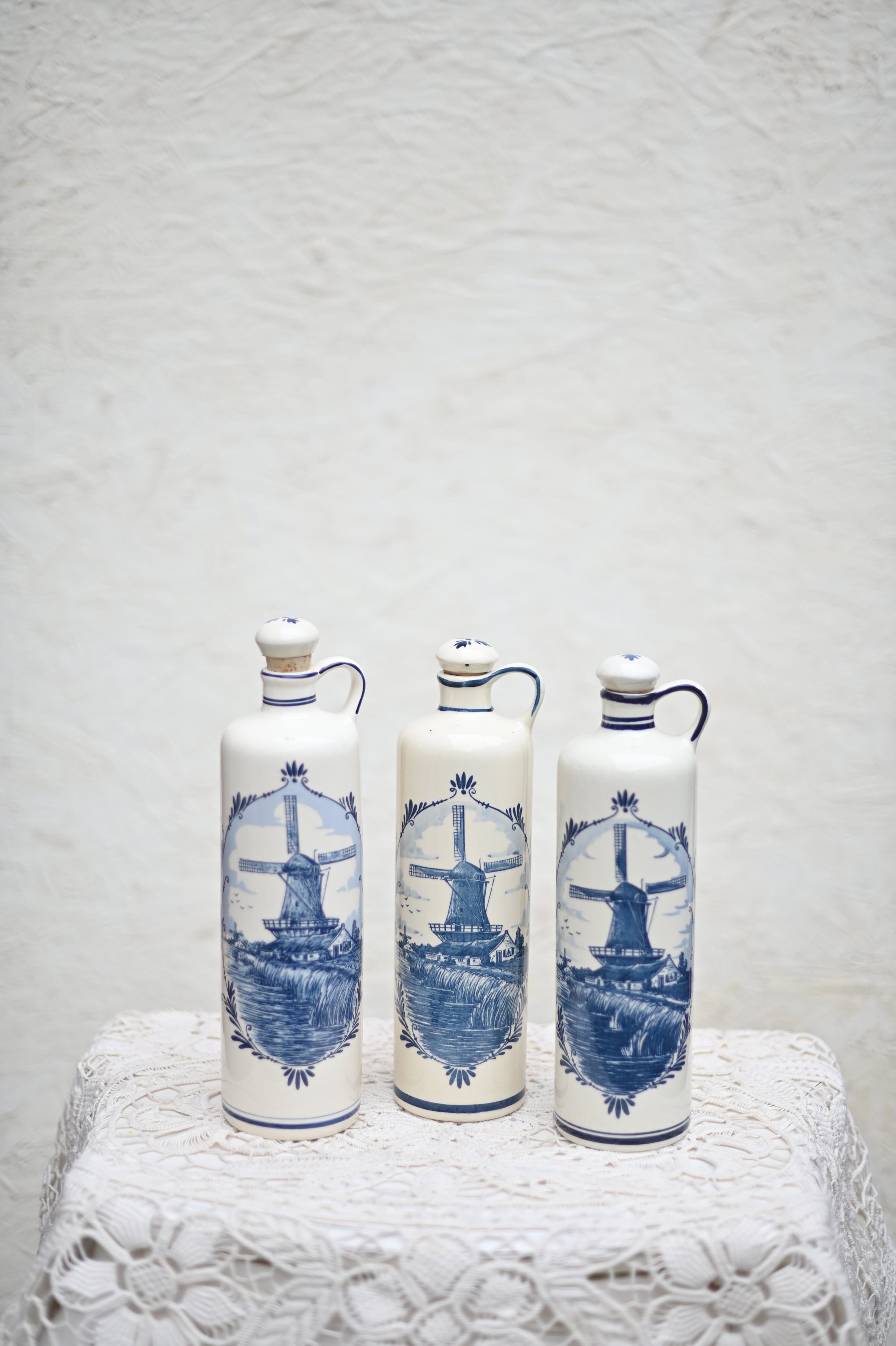 Vintage Set of 3 Delft Blue Bottle - Bottle Z.O. Genever, Holland